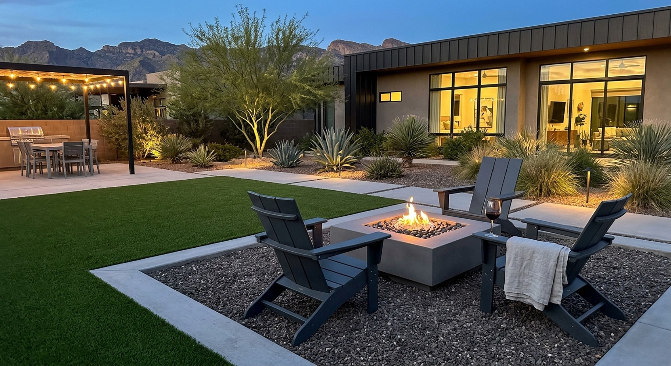 Modern backyard transformed with artificial turf