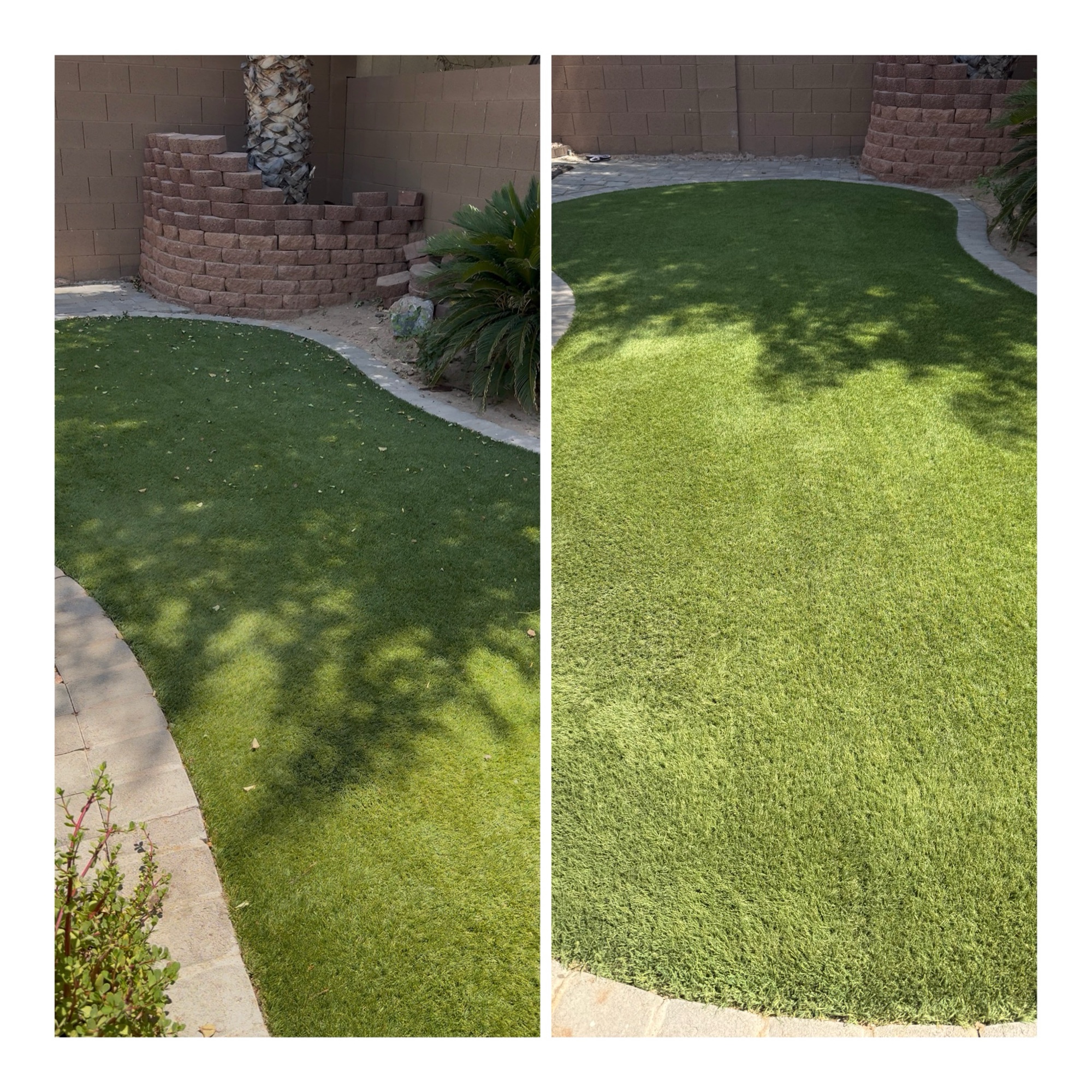 Artificial turf leaf cleanup before and after by Life Turf in the East Valley, AZ