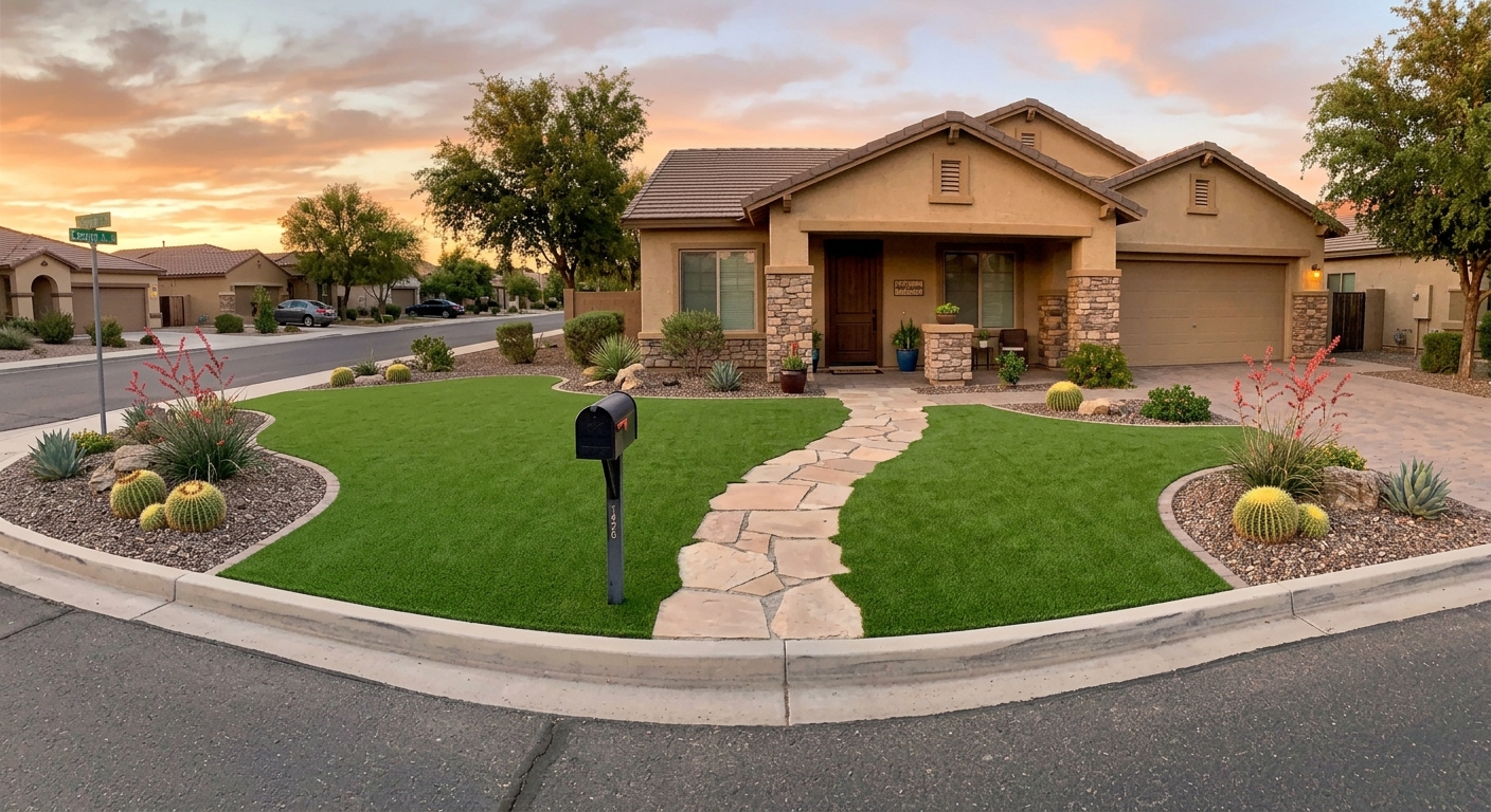 Desert landscape turf install