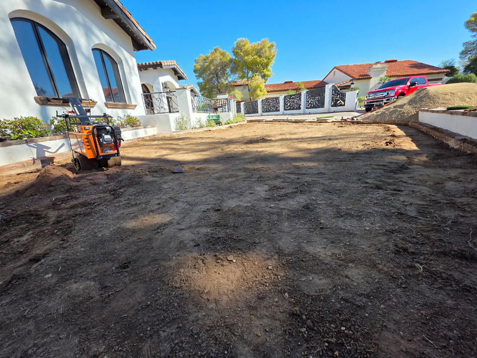 Yard excavated and graded for an artificial turf installation by Life Turf in Arizona